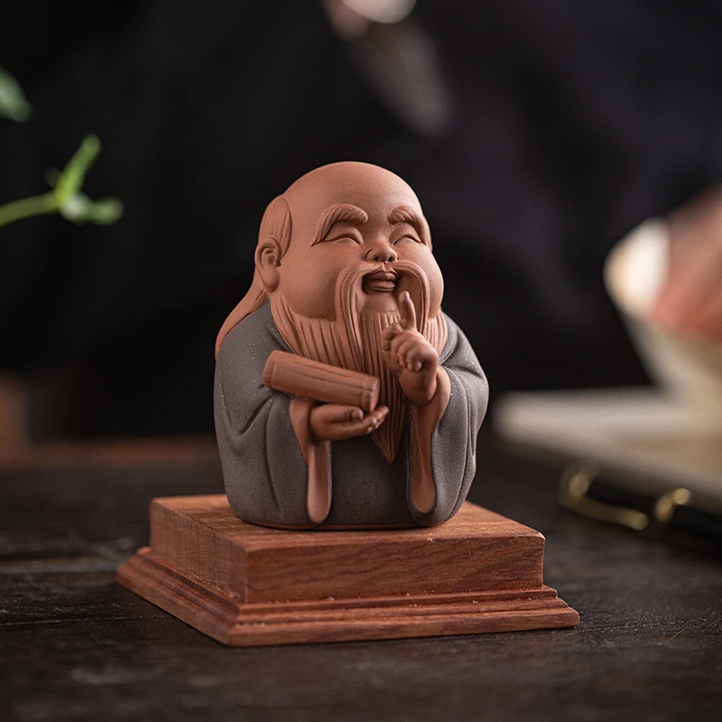 创意紫砂老子茶宠摆件中式禅意历史人物书房茶室茶桌面装饰工艺品