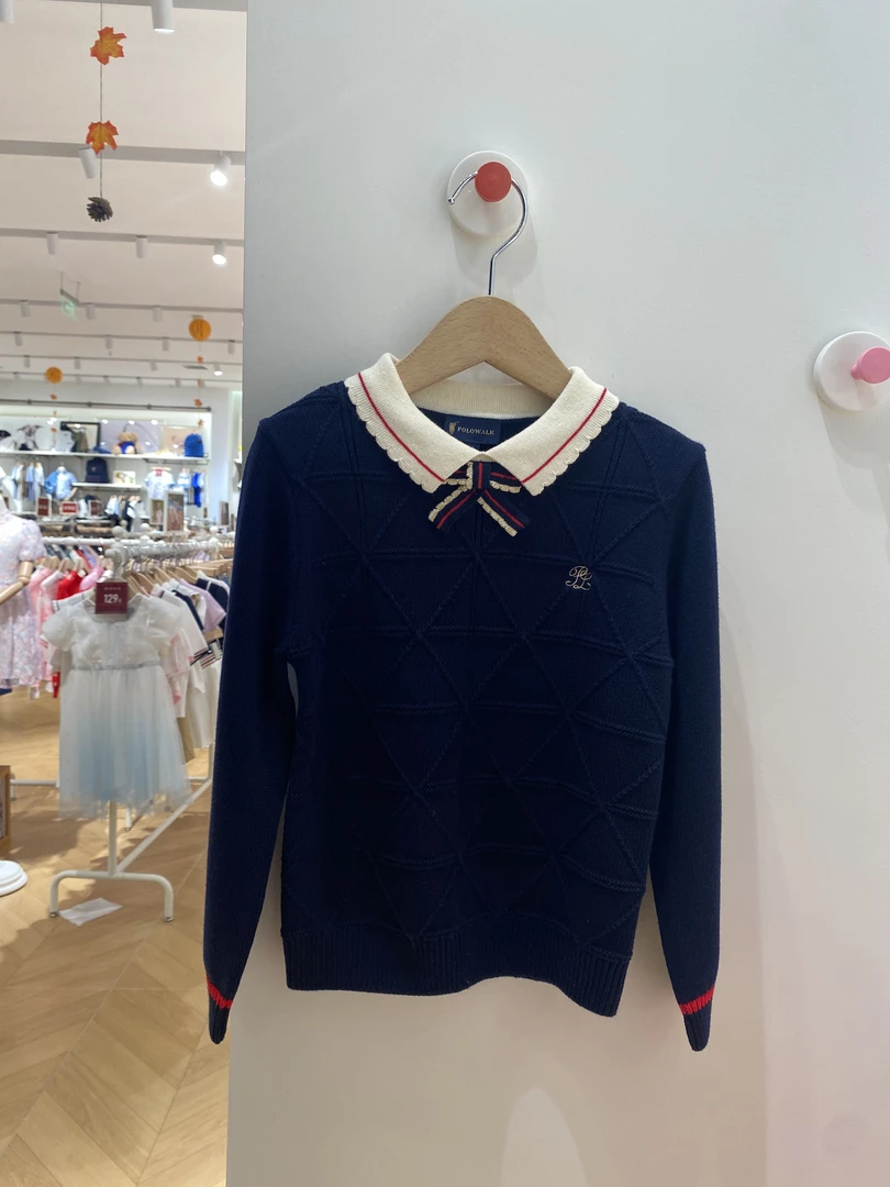 POLOWALK（004）25年新款儿童女童针织衫上衣polo领百搭套头