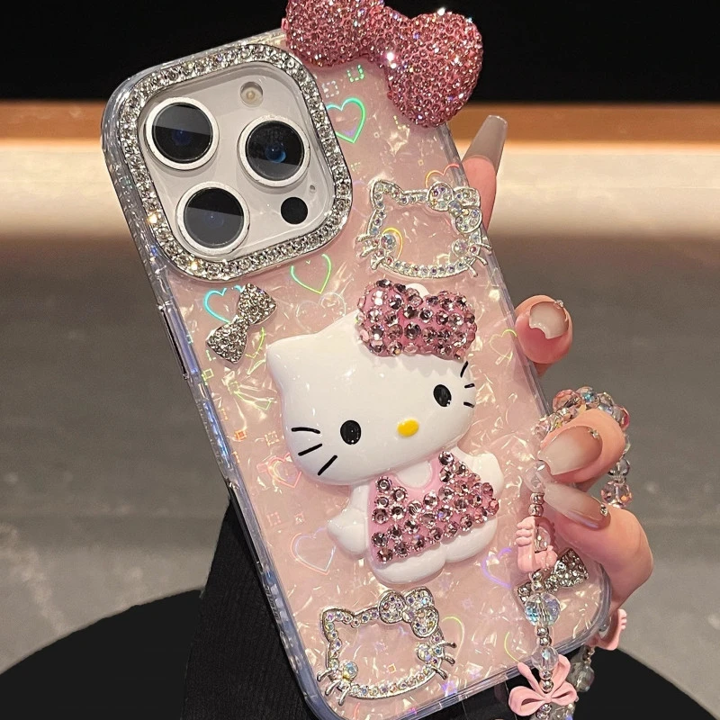 满钻韩系立体闪钻凯蒂猫适用iPhone16promax苹果15手机壳14女款13