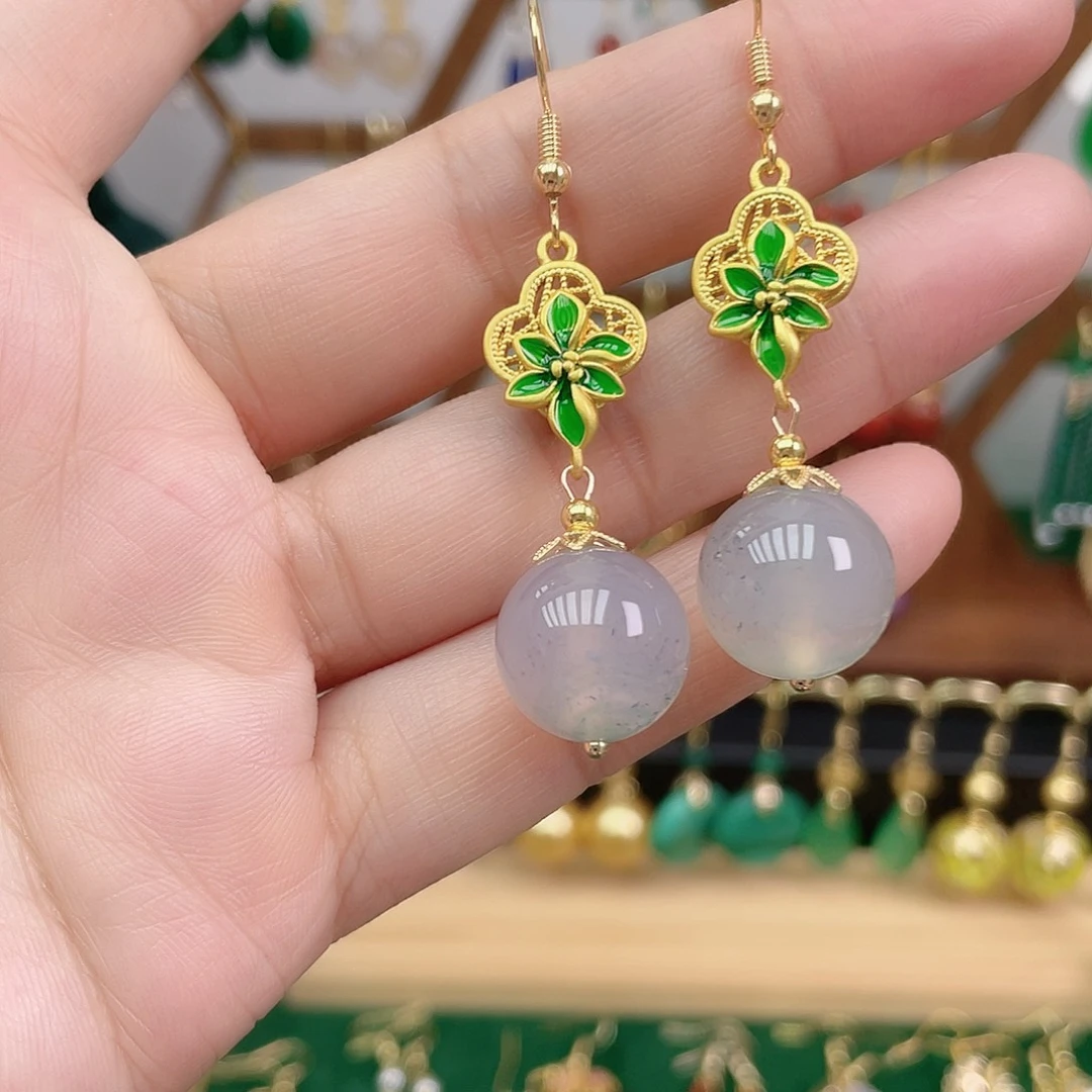 玛瑙/玉髓合金耳饰