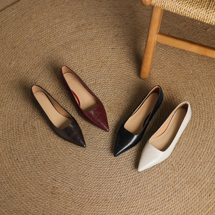 羊皮~2.5cm坡跟小皮鞋春季新款尖头软底工作鞋低跟百搭浅口单鞋女