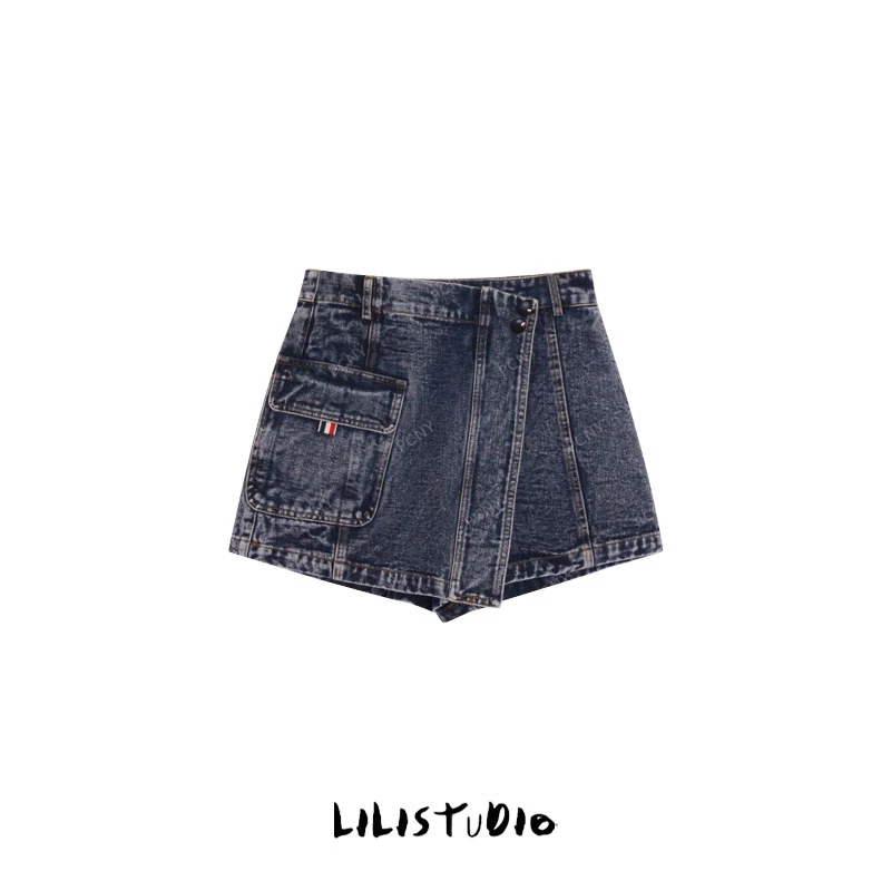 PCNY「辣妹穿搭」不理理夏季新款小众女装复古潮流设计感牛仔短裤女