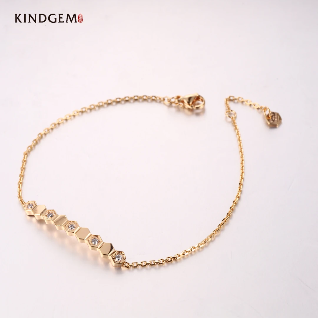 合金锆石手链 【V金版本】百搭蜂巢精致镶嵌手链（21cm）C-30016