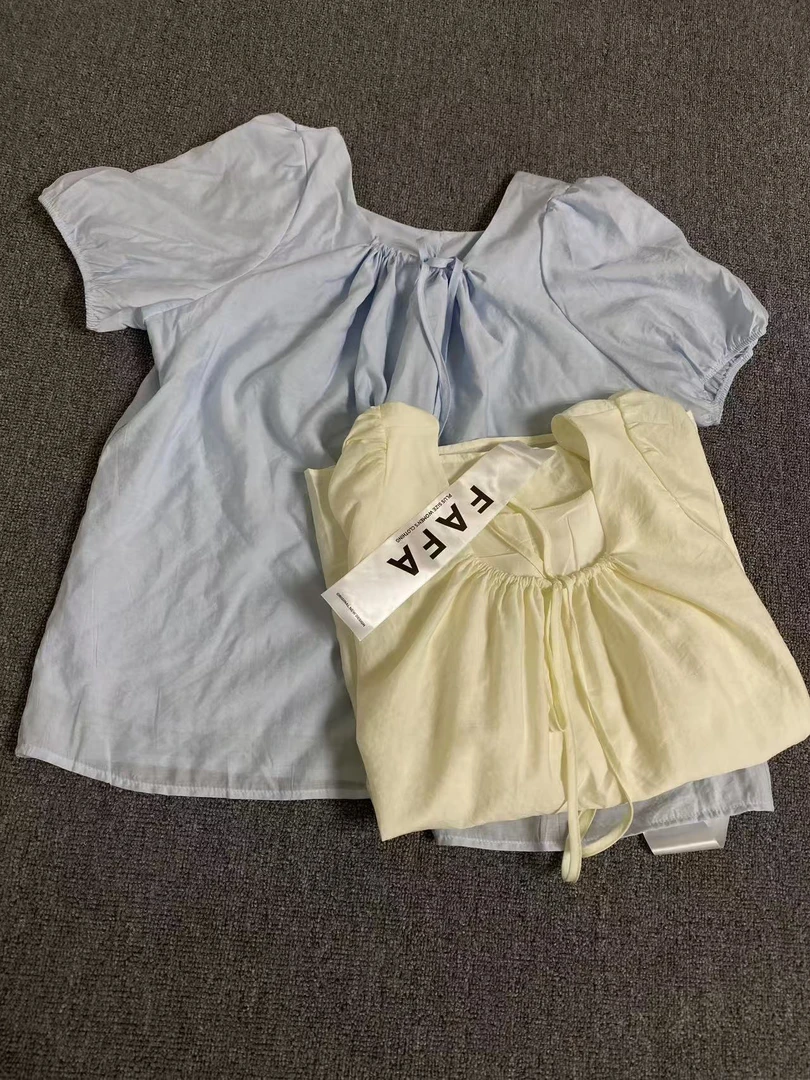 2025流行小衫夏季必备森系时尚抽绳纯色韩版褶皱宽松