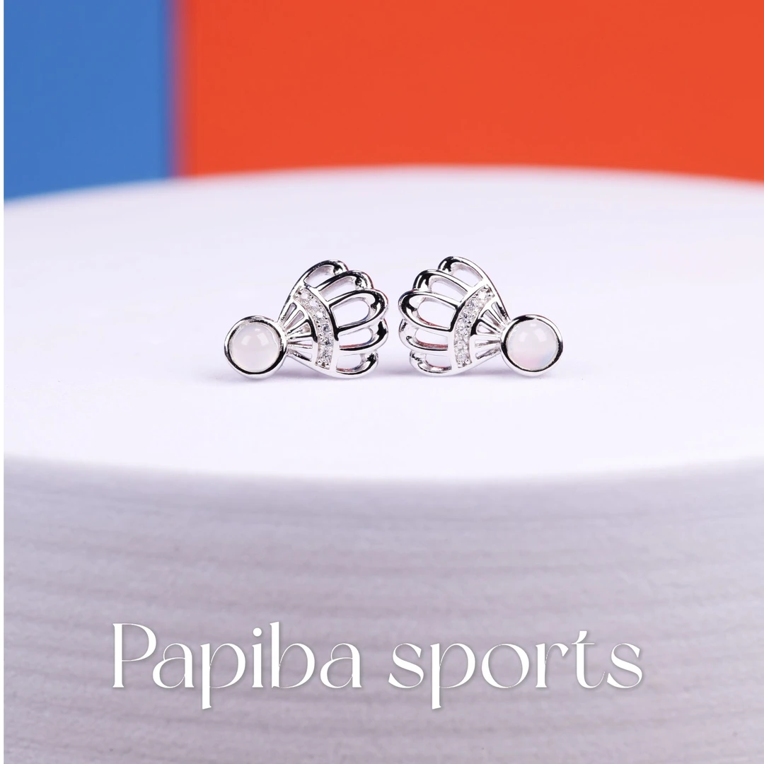 papiba 925银耳饰 一起吧 原创轻奢纯银镀金 羽毛球耳钉