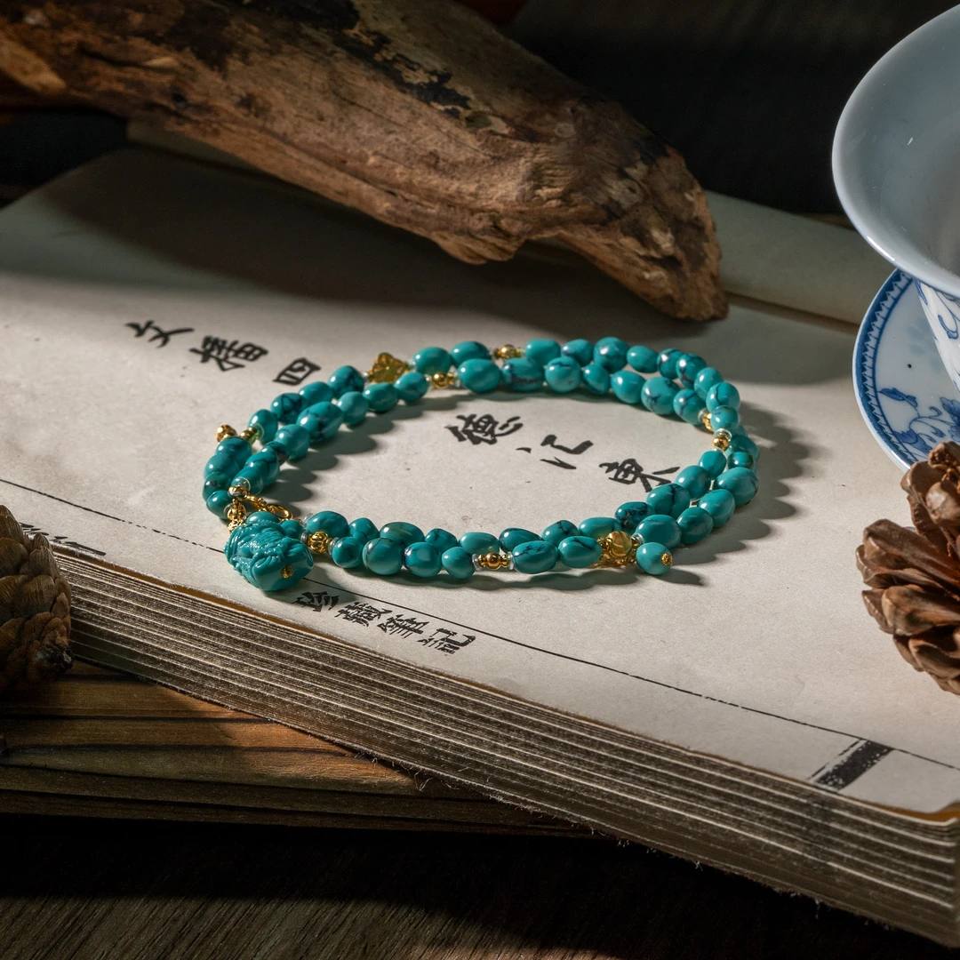 【世间臻宝】18K金绿松DIY项链/Q2103/多样性发一件/4mm+/42cm/2