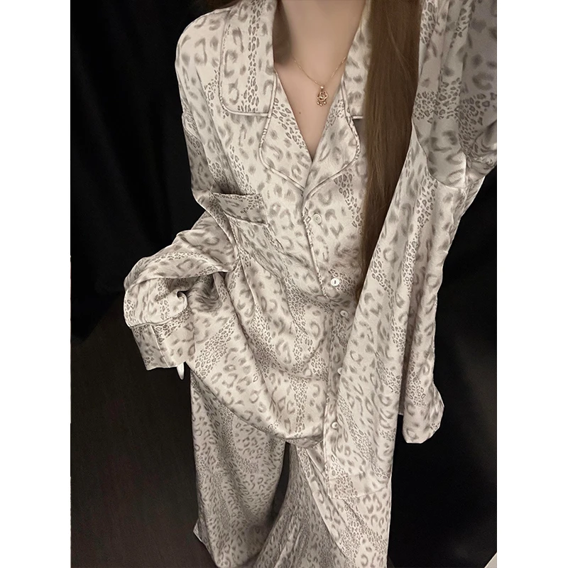 法式轻奢甜美冰丝睡衣女秋季新款开衫长袖长裤可外穿家居服两件套