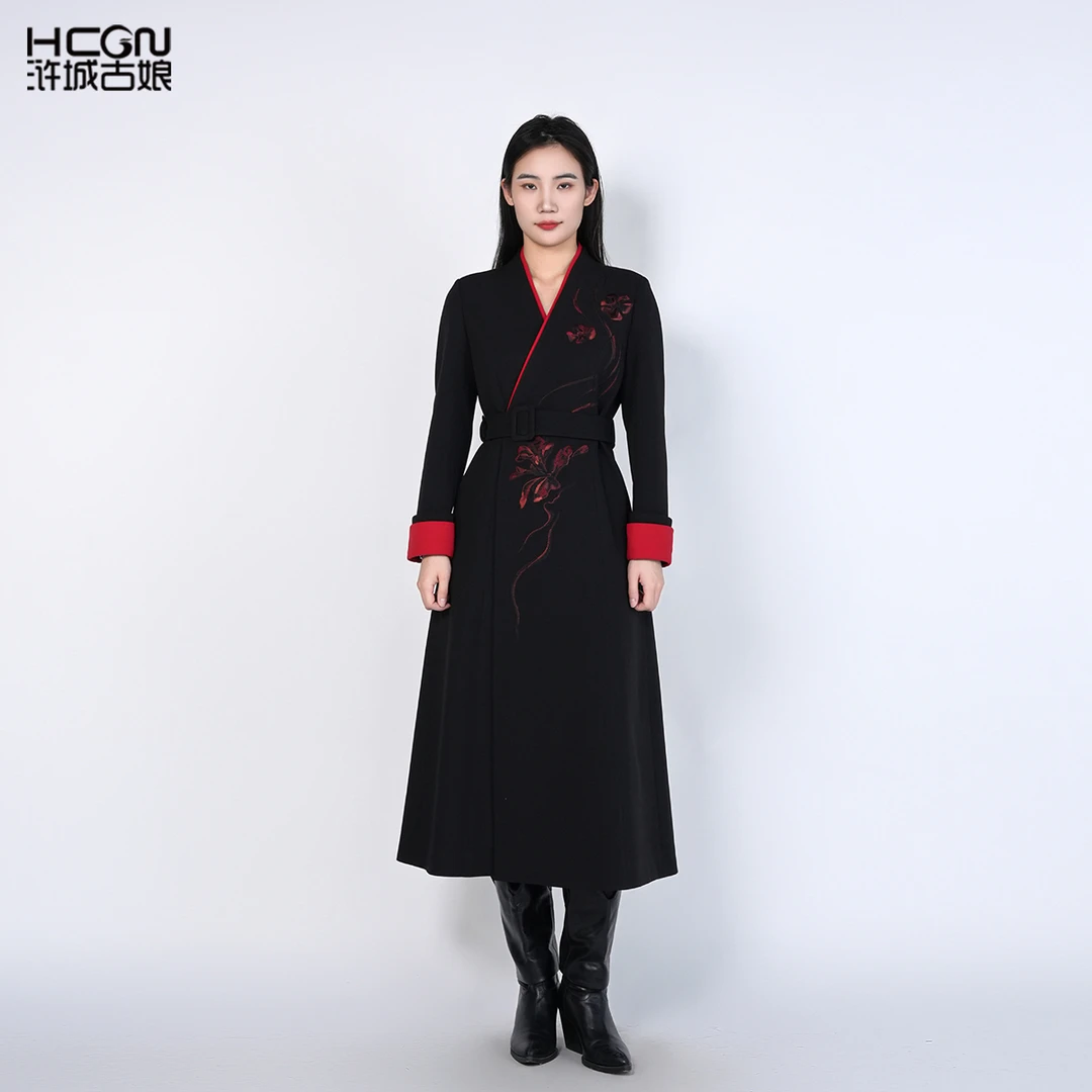 hcgn中国风精致黑红撞色气质有型高级感华瑜战袍连衣裙HASS020013