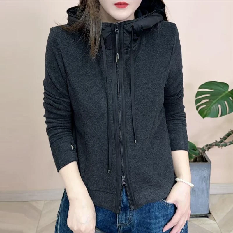 2025秋冬新品时尚潮流百搭双面绒连帽外套休闲女士长袖上衣8180