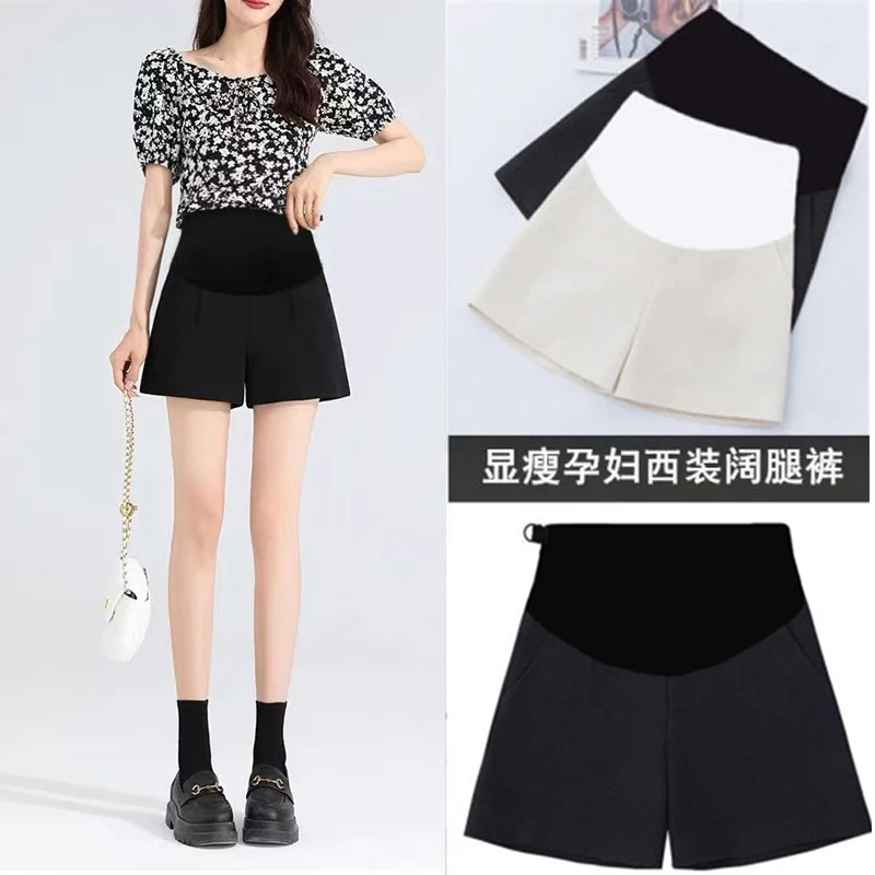黑色孕妇装西装裤阔腿裤短裤a字外穿休闲孕期小个子托腹打底裤子