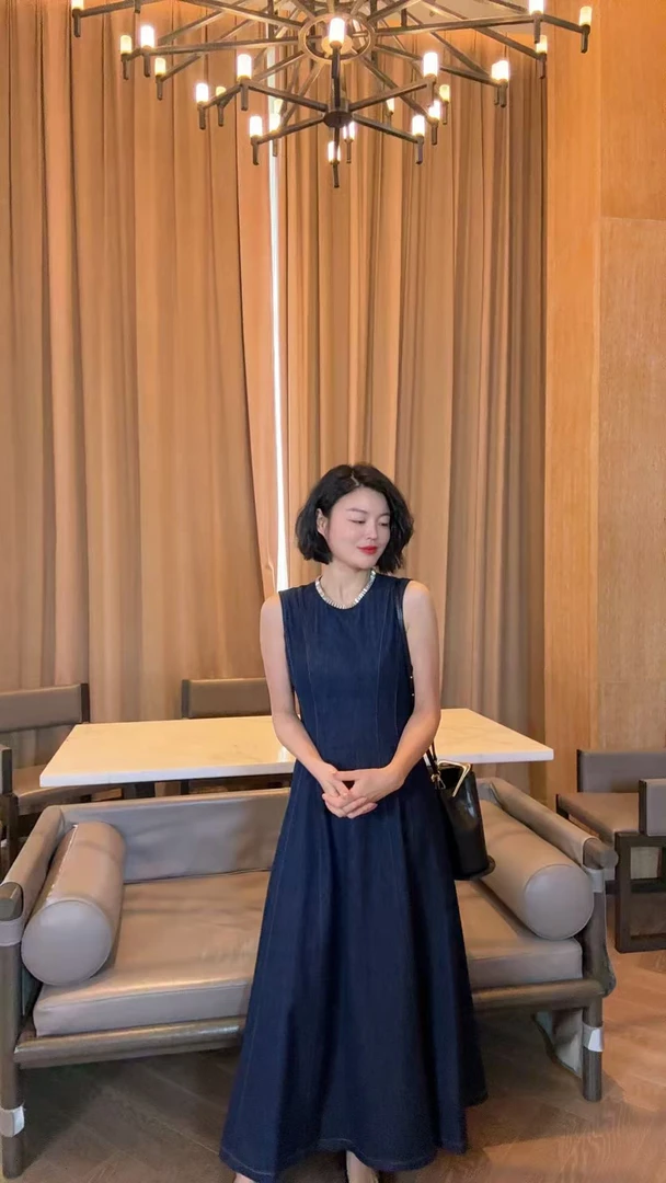 TANTAN  纯棉 气质时尚领口亮片无袖连衣裙1990