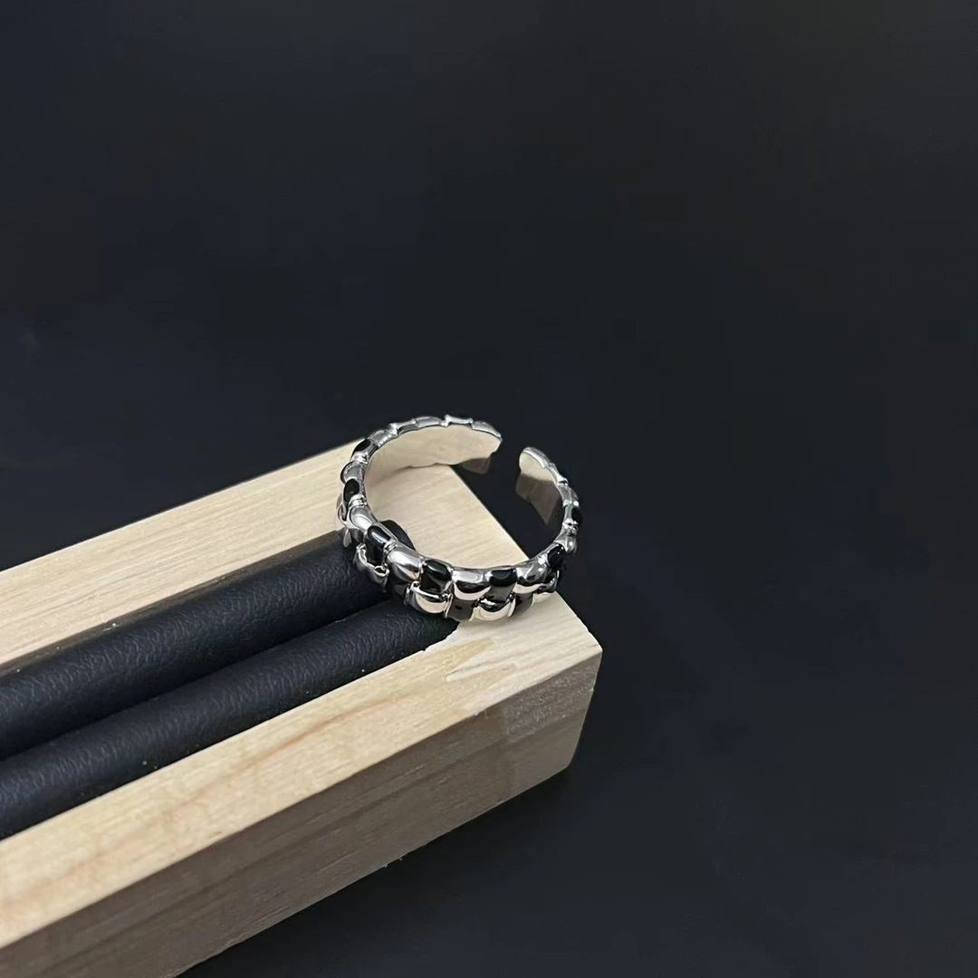 合金戒指 【7708】“黑白格”SITUOO饰图小众设计款简约百搭黑白戒指