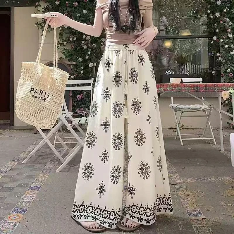 米欧家大码印花夏季薄款休闲大码潮流垂感宽松阔腿裤