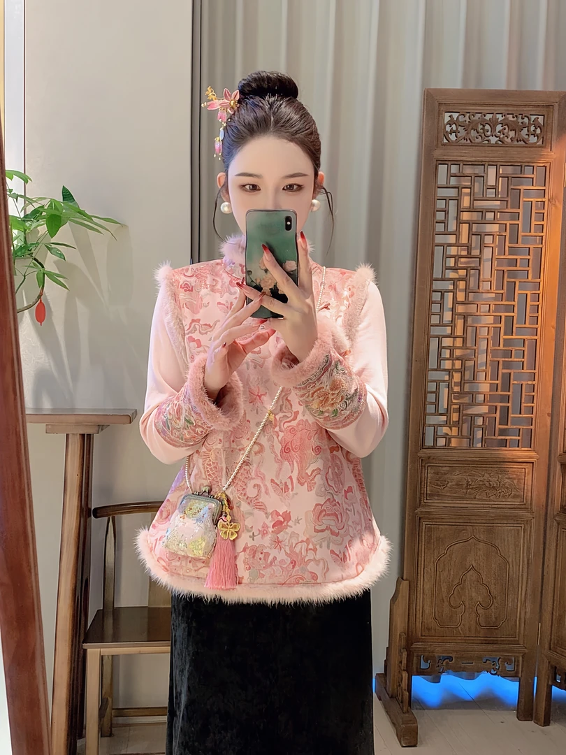 【锦鲤小衫】新中式国风加绒加厚马夹小衫外穿上衣女