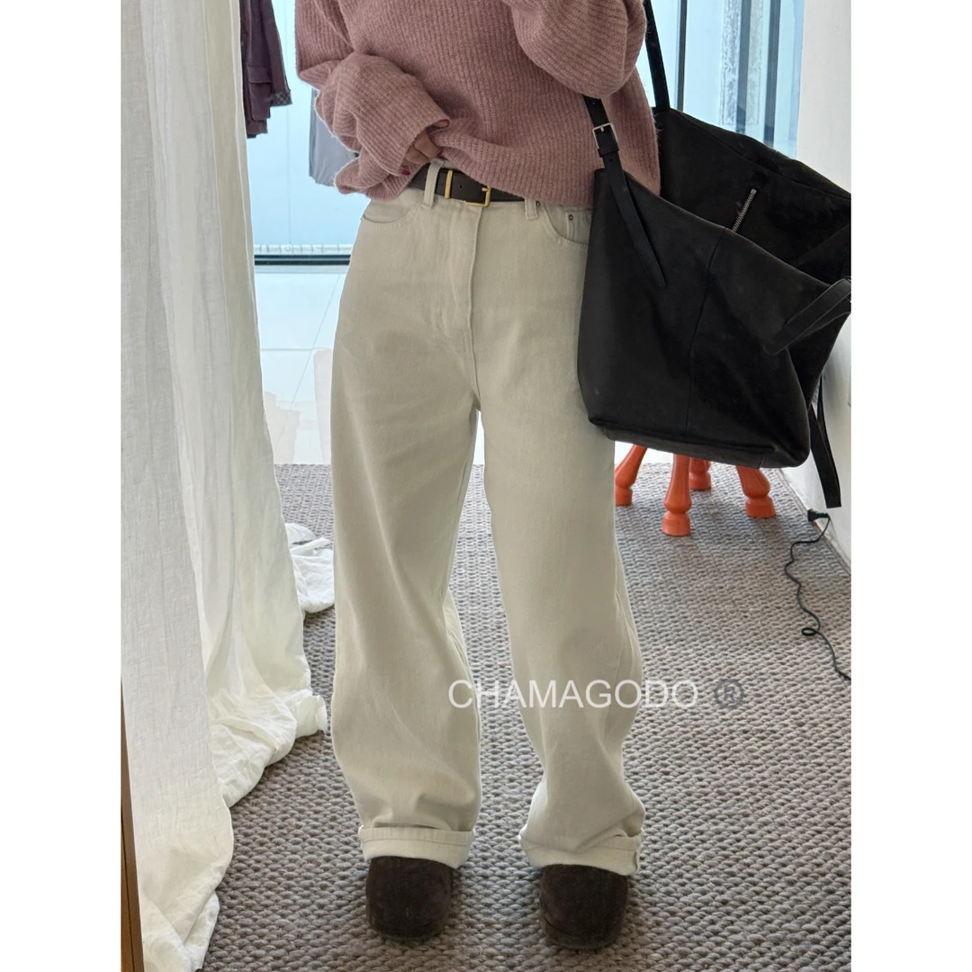 【No退No换】泡菜国秋冬款磨毛直筒高腰牛仔裤