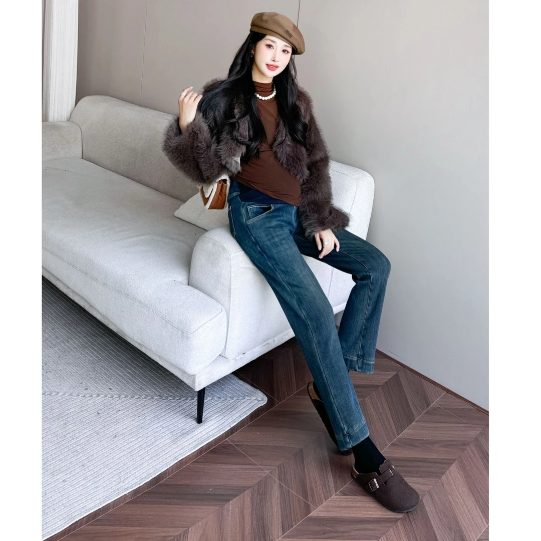 《平替好物》孕妇牛仔裤加绒烟管裤孕妇牛仔裤
