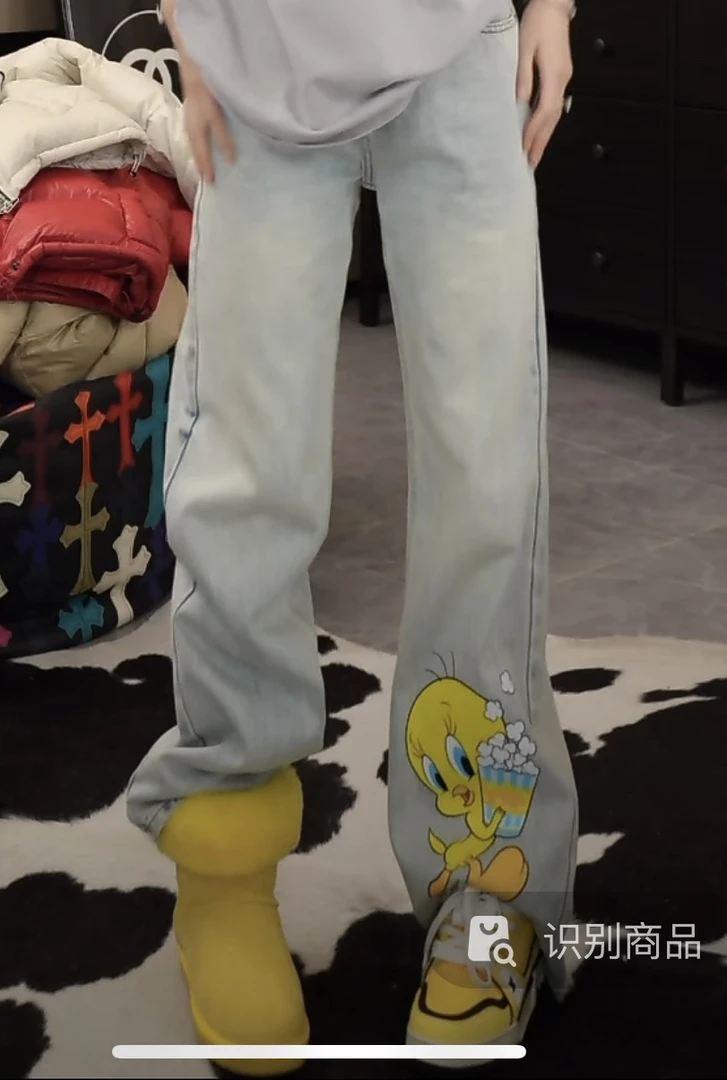 【劉發發】W524【两个翠儿】新款韩版百搭时尚直筒春款宽松牛仔裤