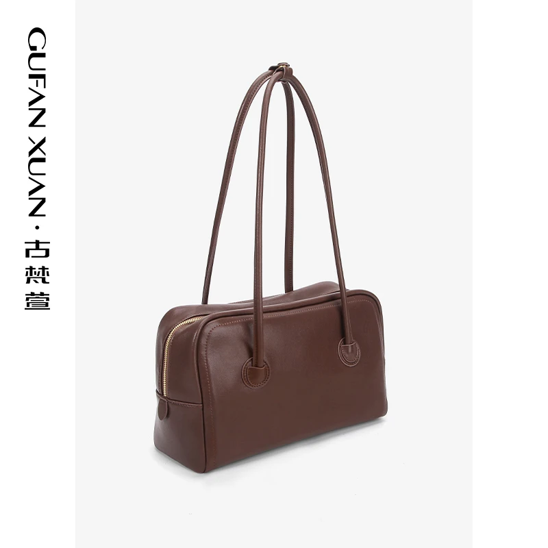 【古梵萱】真皮波士顿女包保龄球包手提单肩枕头包包2025新款方包