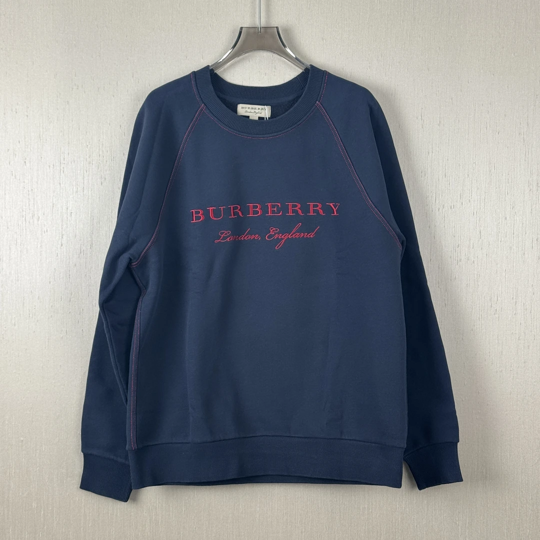 99新 BURBERRY/博柏利 黑色刺绣logo长袖卫衣/L码