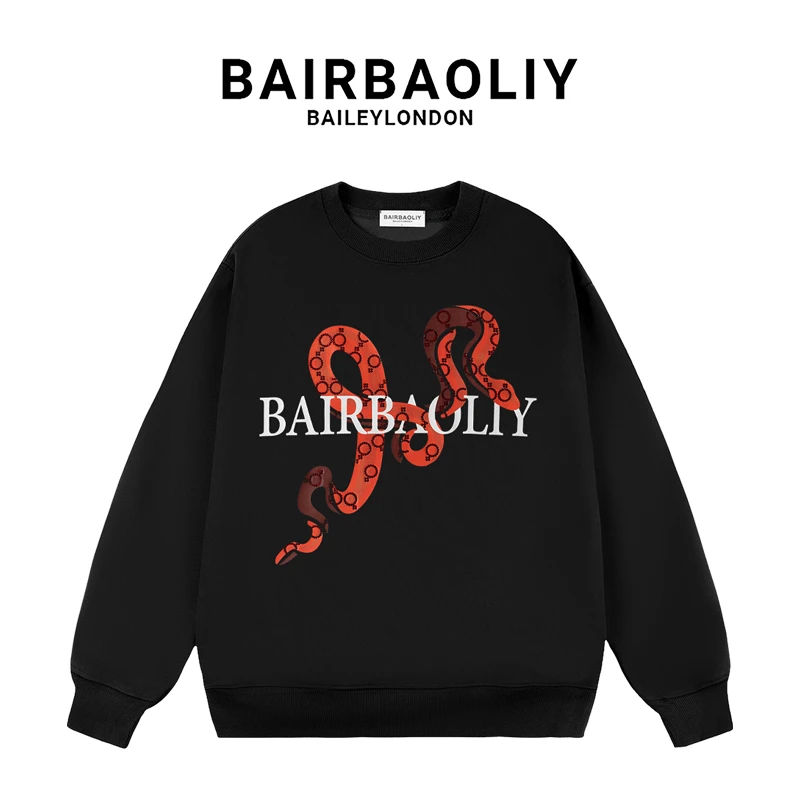 BAIRBAOLIY重工潮牌2025春夏新款蛇年印花烫钻卫衣男时尚轻奢上衣
