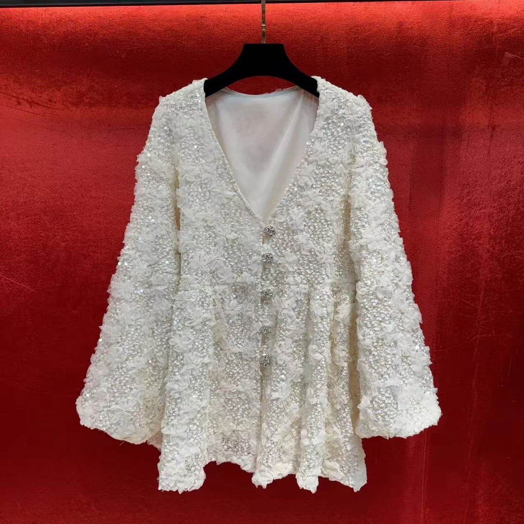 【DANDAN BRAND】414深圳南油轻奢立体花苯小香粗花呢A摆仙气开衫