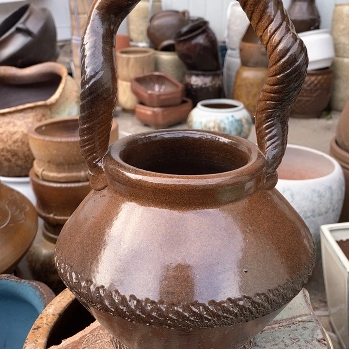 紫砂花盆高26口11手工