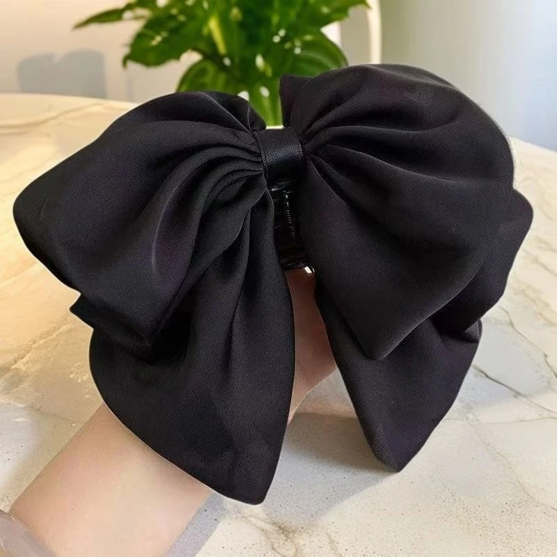 2025新款头饰蝴蝶结发夹高级感缎面多层次马尾夹半扎发抓夹发饰品