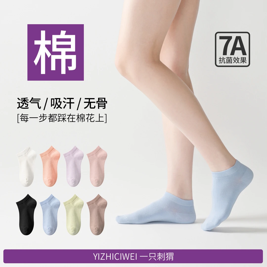 一只刺猬女士纯棉夏季休闲短袜精梳棉防臭吸汗透气短袜