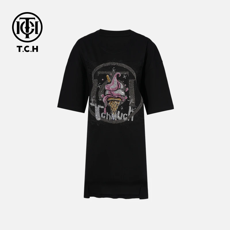 TCH私服烫钻工艺时尚休闲百搭气质舒适T恤女T75C10B1020轻奢tch