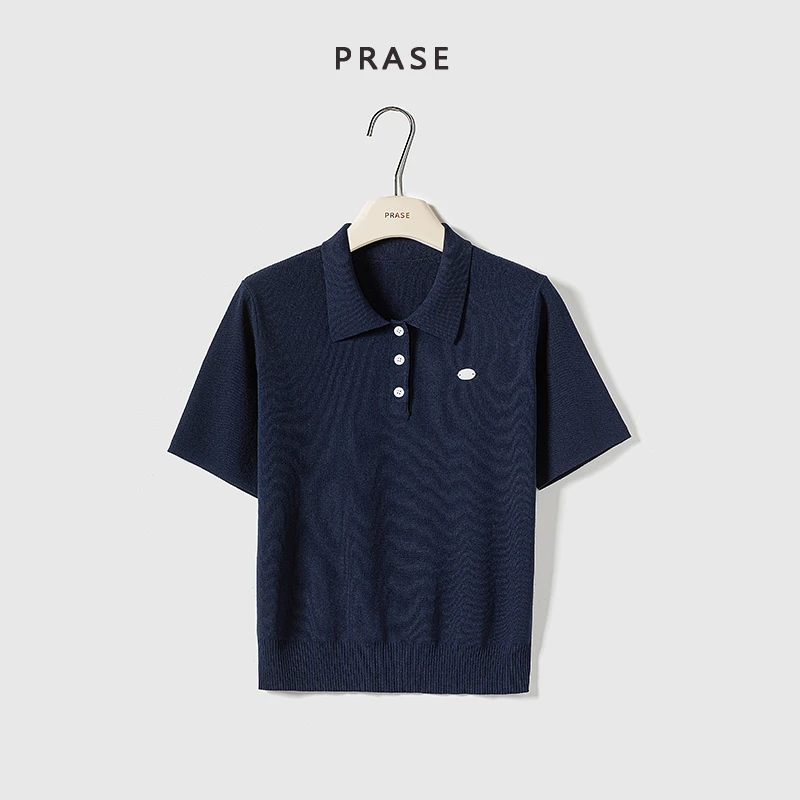 PRASE·噜【云朵写诗】微胖轻奢设计款夏女polo领针织T恤PR506E60