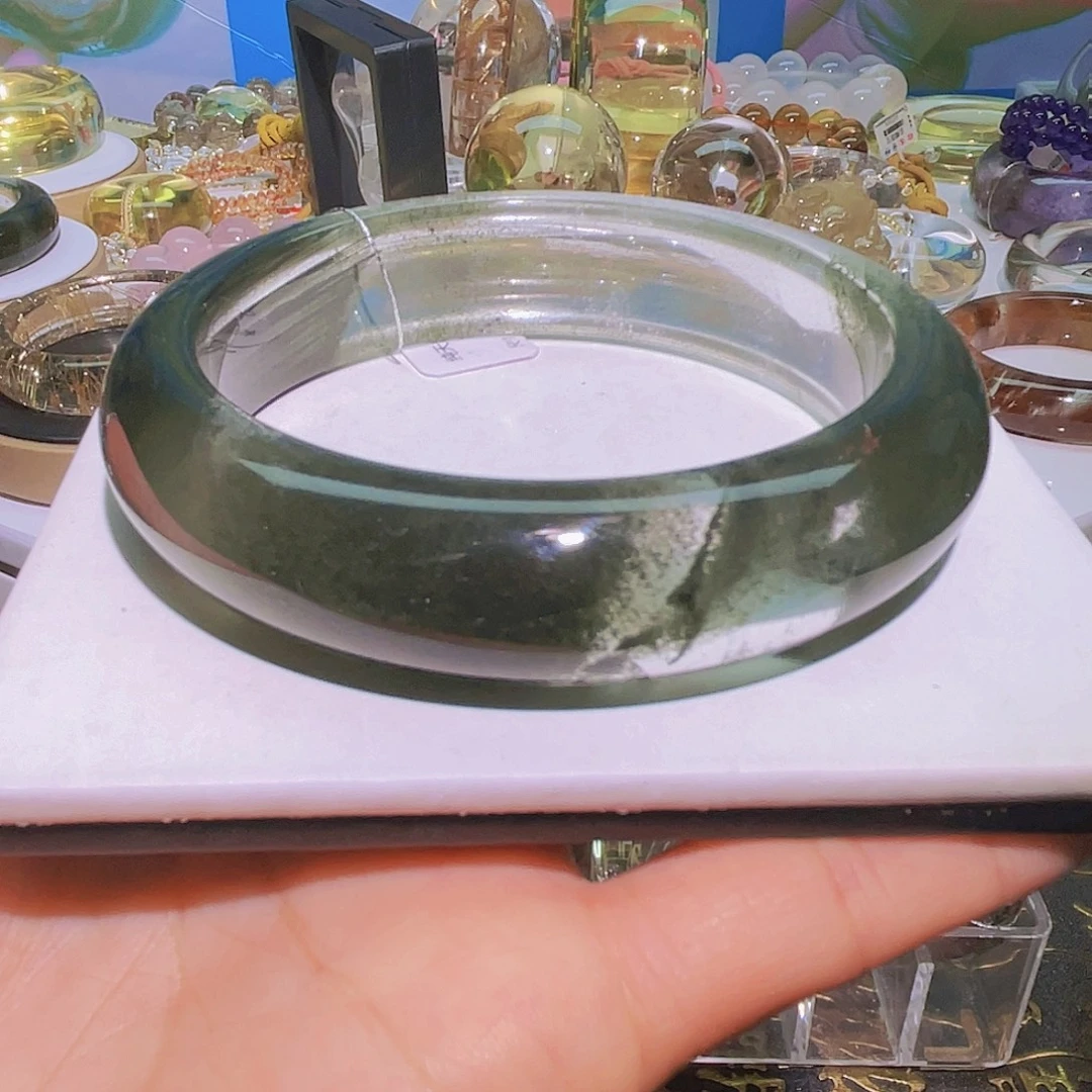 水晶未镶嵌手镯天然绿幽灵全绿手镯
