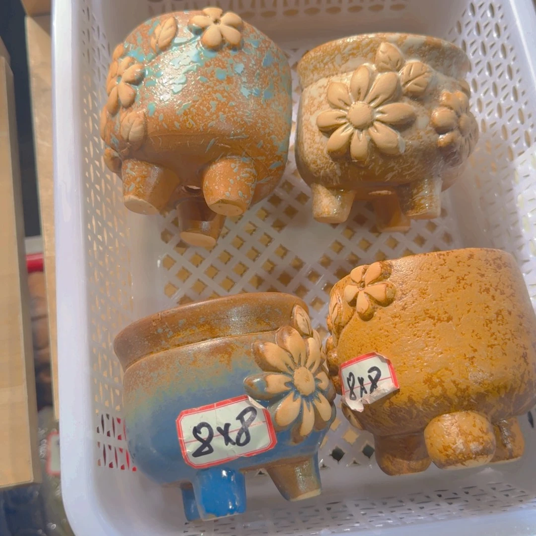 紫砂花盆粗陶精雕