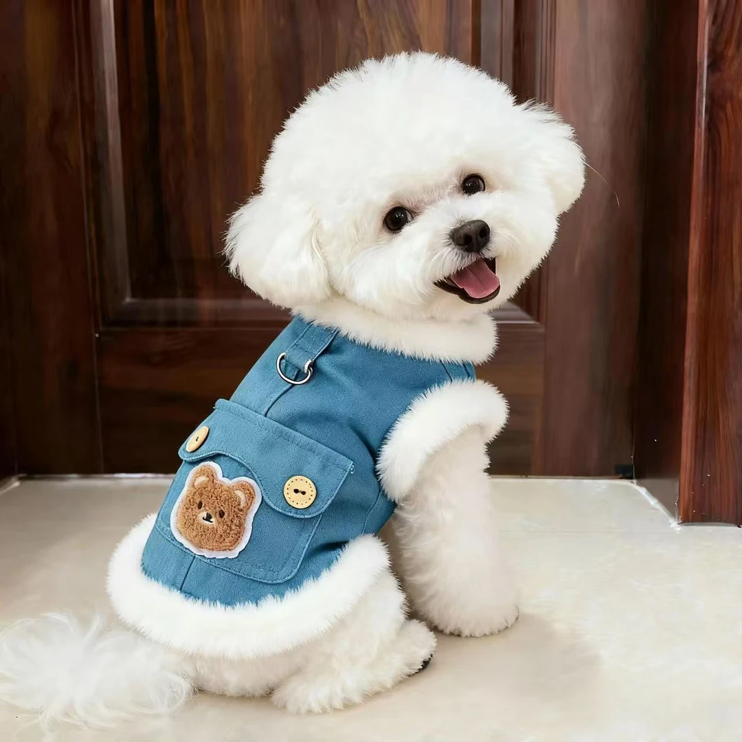 牵引小狗狗衣服冬季泰迪比熊博美雪纳瑞小型犬宠物马甲秋冬款棉衣