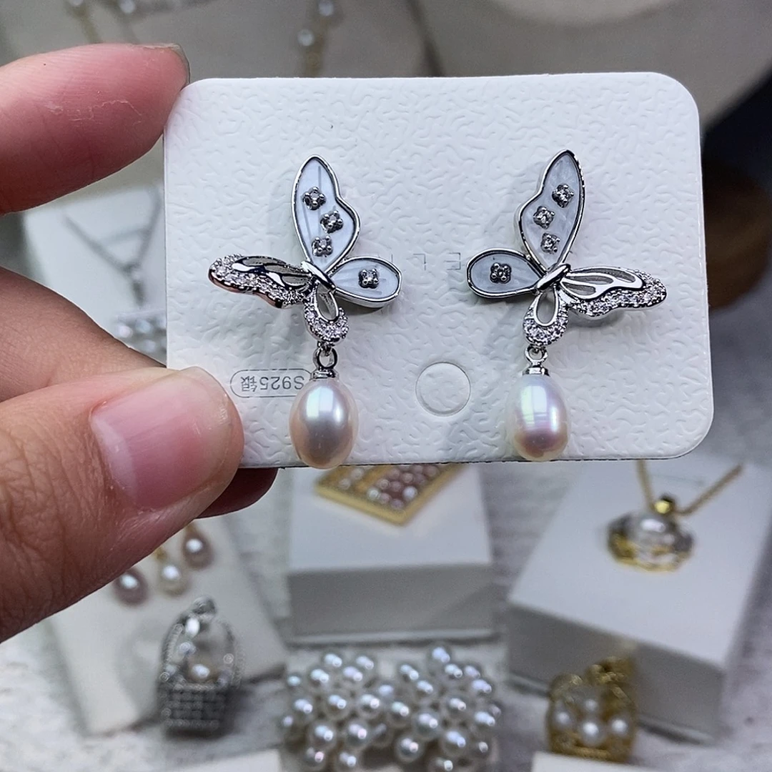 淡水珍珠耳饰银S925镶嵌