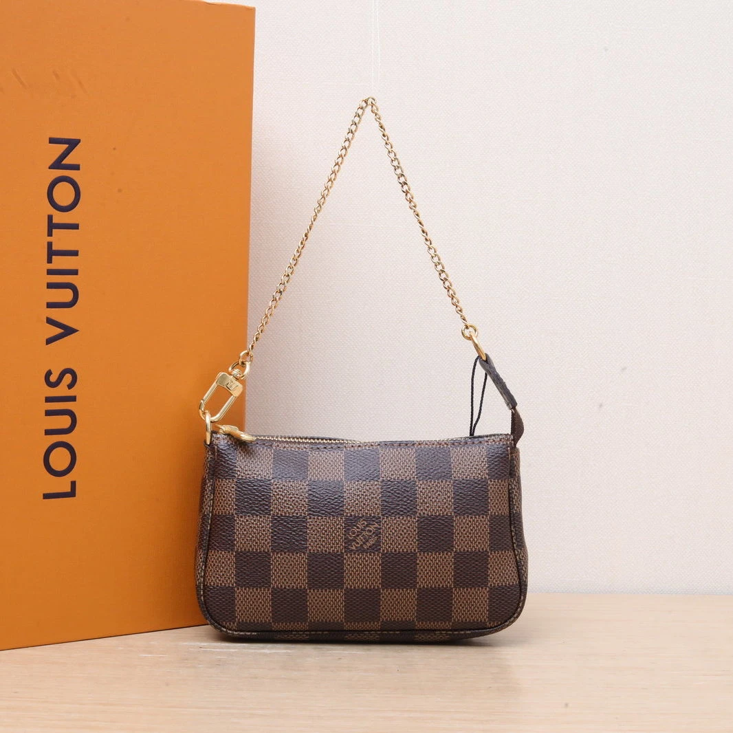 99新 LouisVuitton/路易威登 【娇】小麻将包 棕色棋盘格 502078