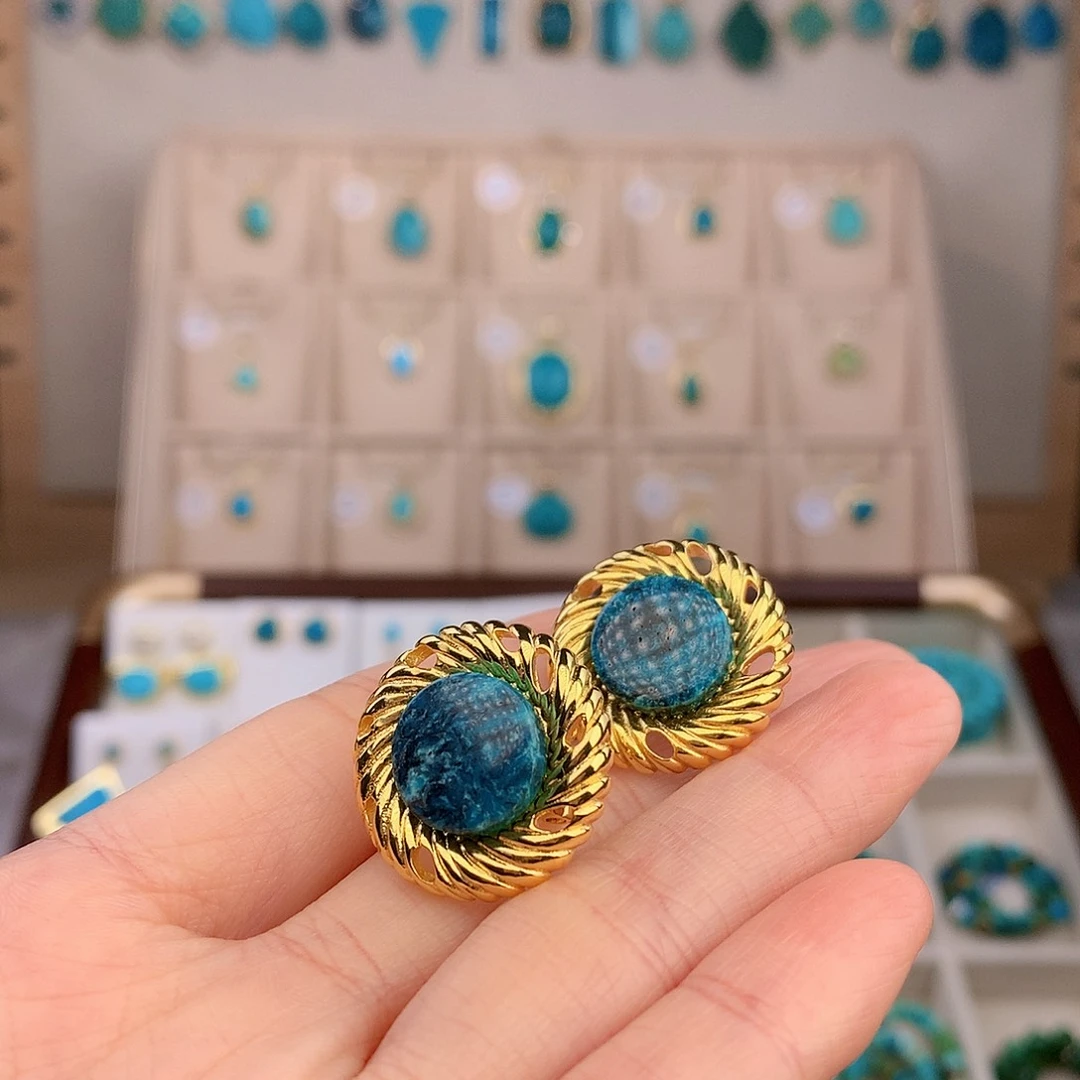 绿松石银S925镶嵌耳饰