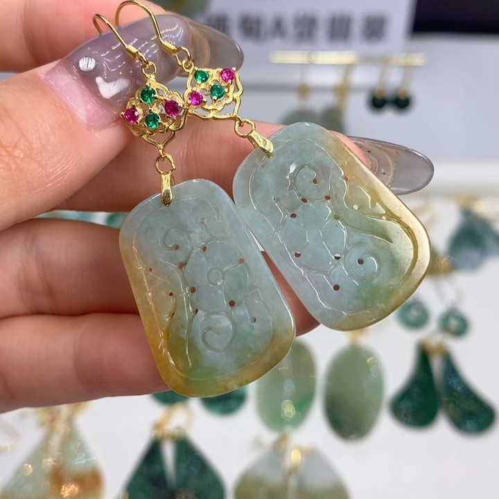 翡翠银S925镶嵌耳饰耳饰