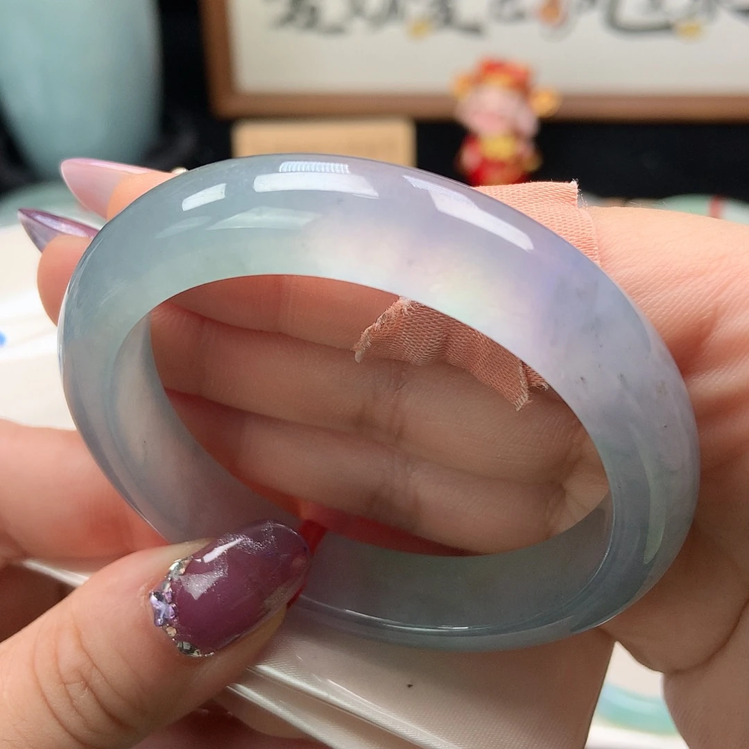 翡翠未镶嵌手镯莫奈妖紫54.8