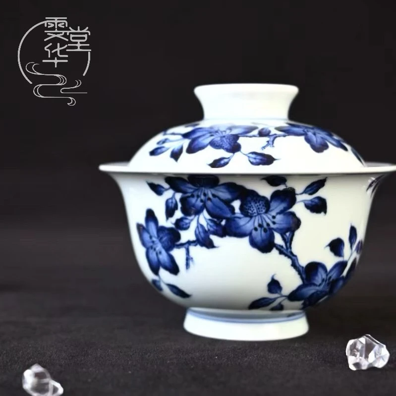 雯华堂|新式仿明青花景德镇手绘 盖碗杜鹃花两才盖碗140-150ml