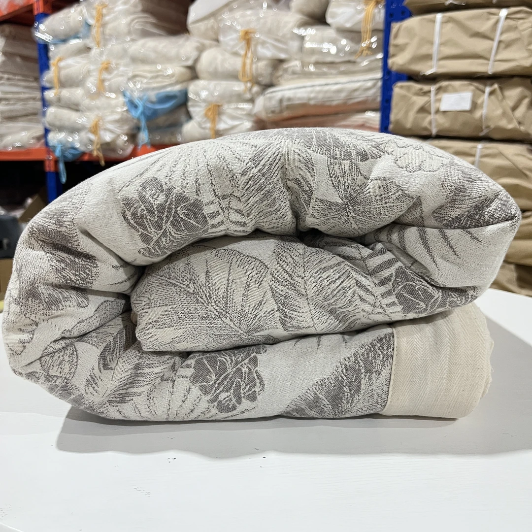 夏季新款高端中式棉麻被子色织提花长绒棉亚麻混纺透气吸汗可机洗