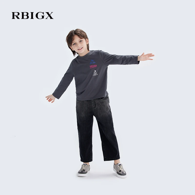 RBIGX瑞比克童装春季新款百搭圆领大廓型休闲舒适长袖T恤
