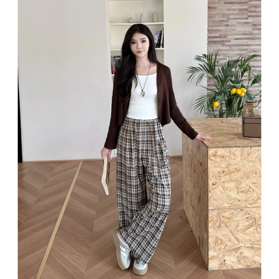 男友风休闲风时尚套装女高腰阔腿裤针织开衫吊带女穿搭三件套上衣