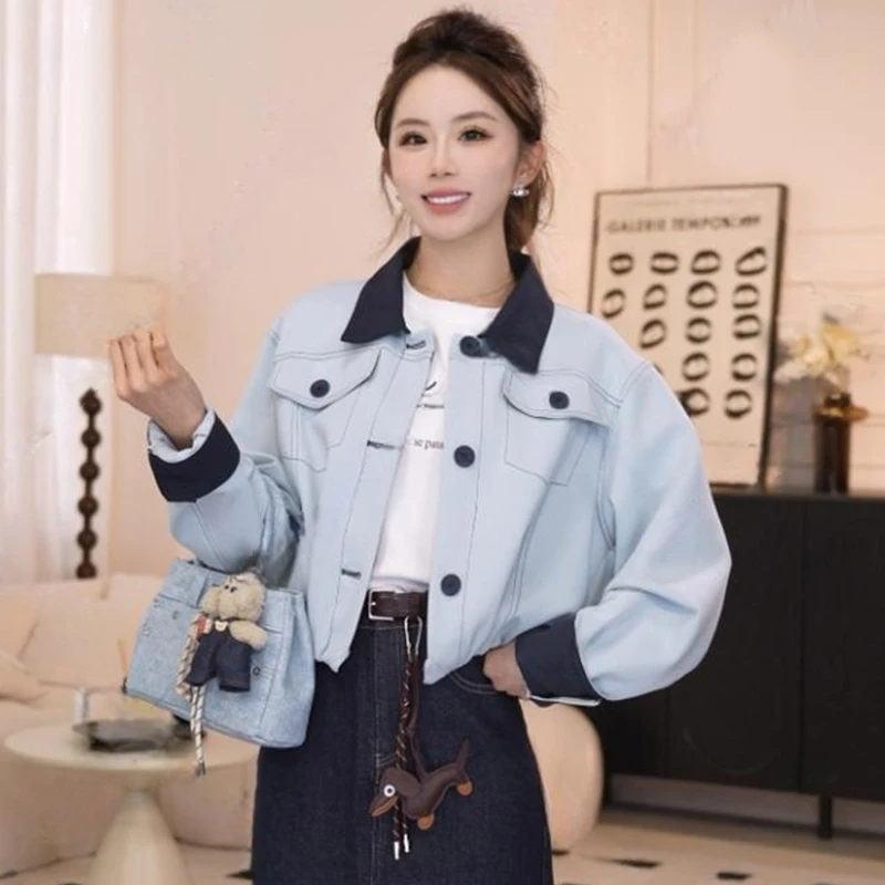 小个子撞色短款工装外套女2025年春季新款宽松时尚韩版百搭上衣潮