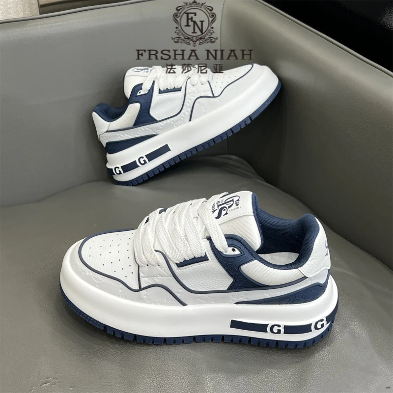 法莎尼亚男鞋秋季新款低帮皮面小白鞋百搭增高板鞋男士运动休闲鞋