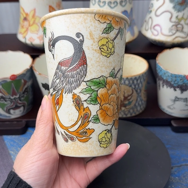 陶瓷凤凰牡丹可乐杯