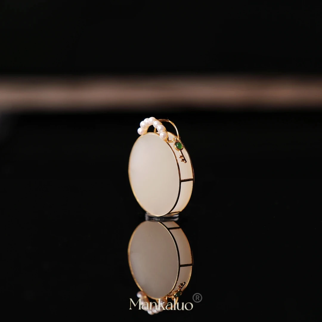 【淑·瑶】天然和田玉老料藕粉圆满无事牌吊坠设计款时尚百搭18k金