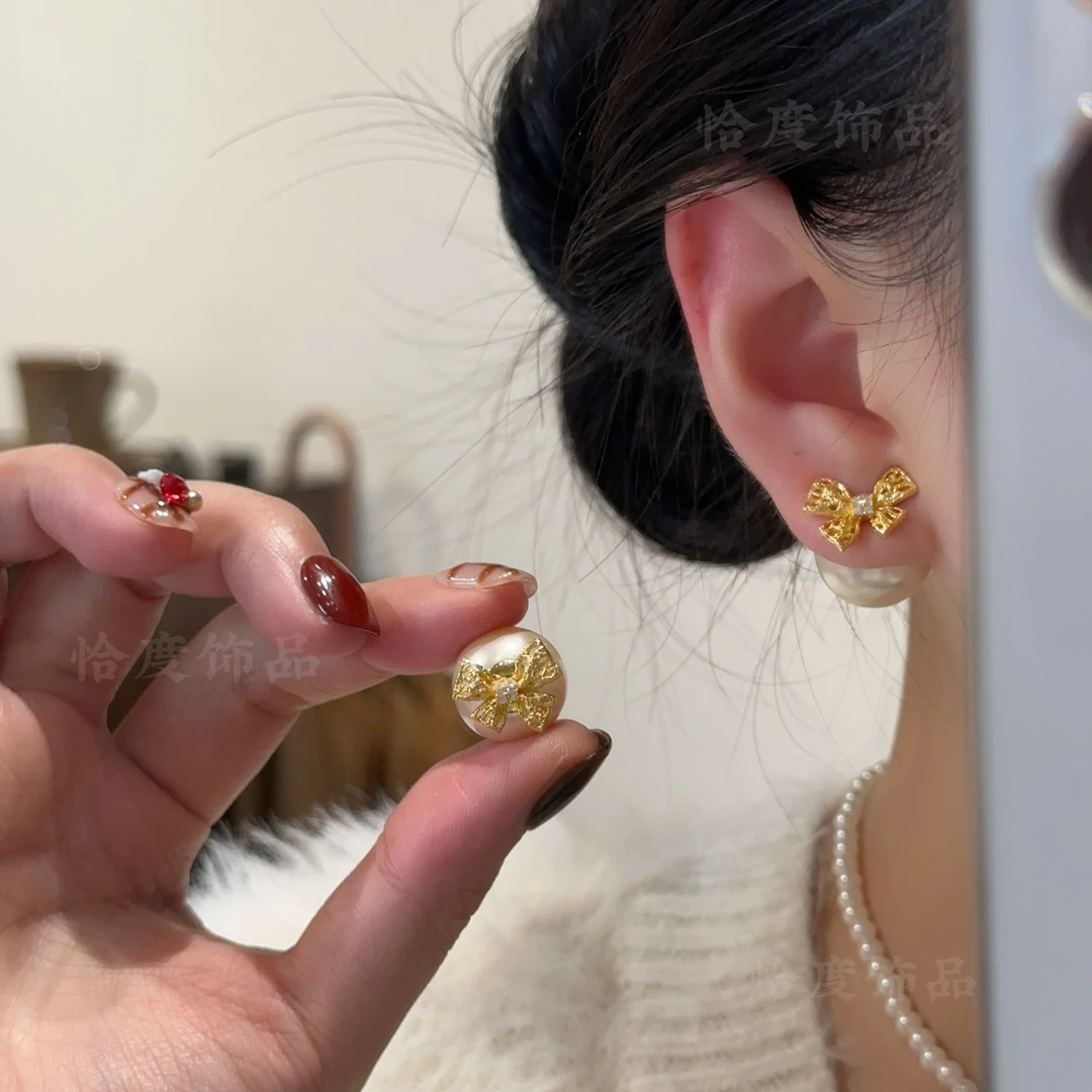【恰度】精致法式温柔珠珠蝴蝶耳钉