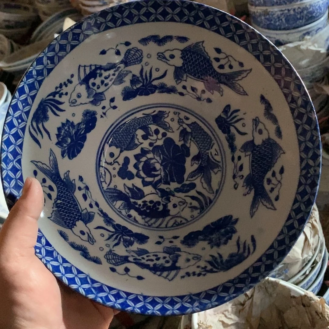 碗9寸青花玲珑瓷碗2只