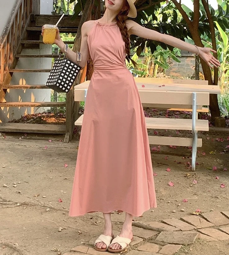 146 韩系高级感百搭绑带设计时尚度假风连衣裙（S017）