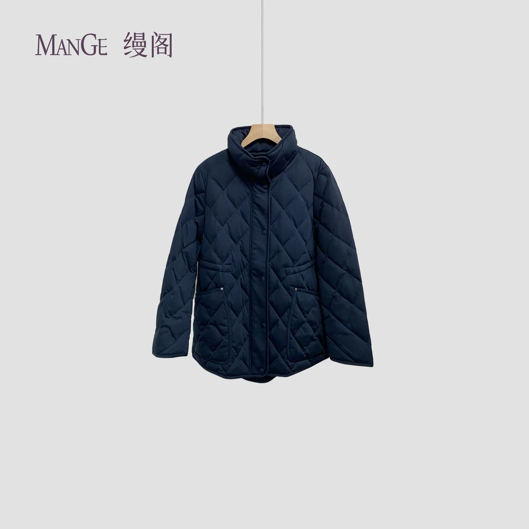 MANGE缦阁 羊毛混纺 简约休闲老钱风 菱格纹鹅绒羽绒服外套 3391